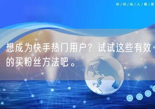 想成为快手热门用户？试试这些有效的买粉丝方法吧。